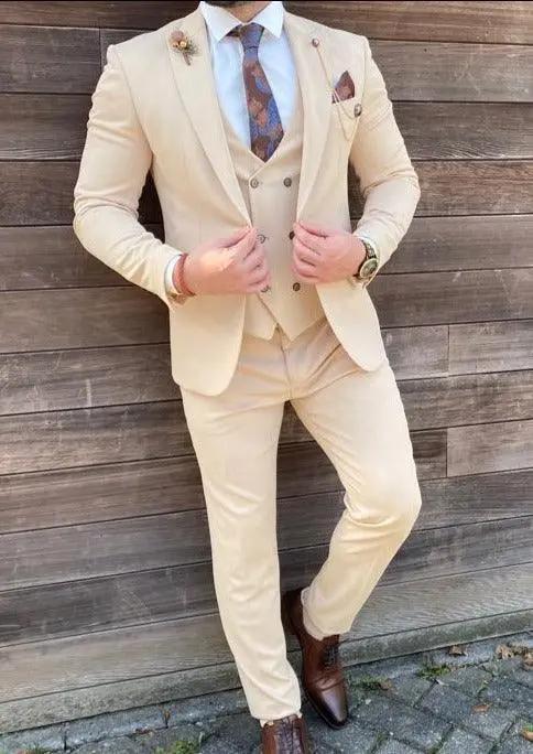 Elegant Beige Herenpak met Gilet