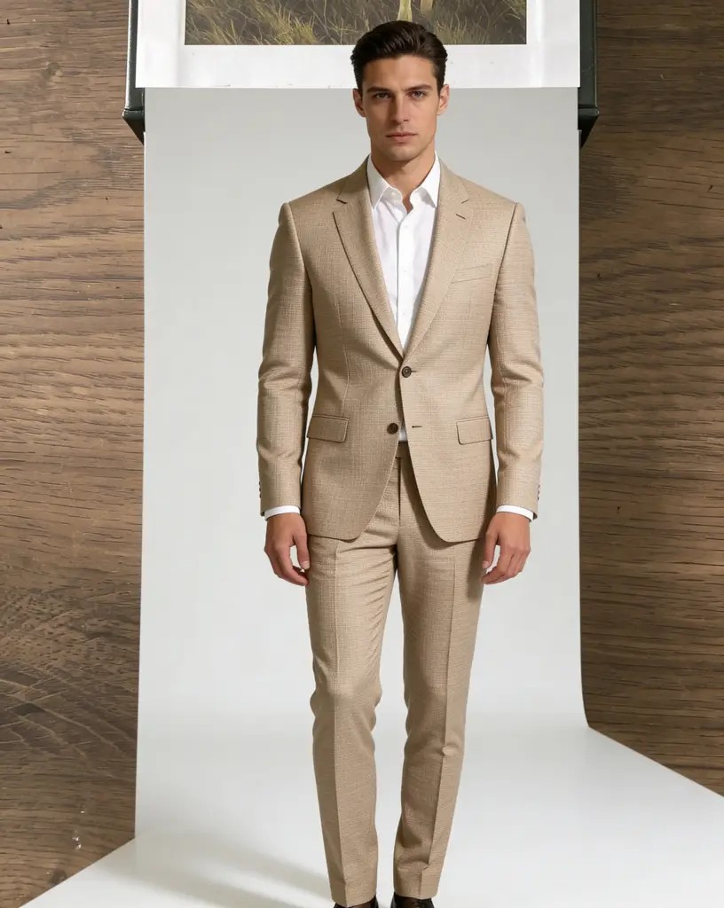 V2501 Super 100s Sand - Slim Fit 2-Piece